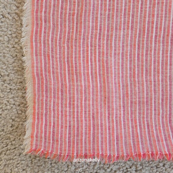Linen Blend Large Striped Scarf Pink, Orange, and White - Picture 4 of 14